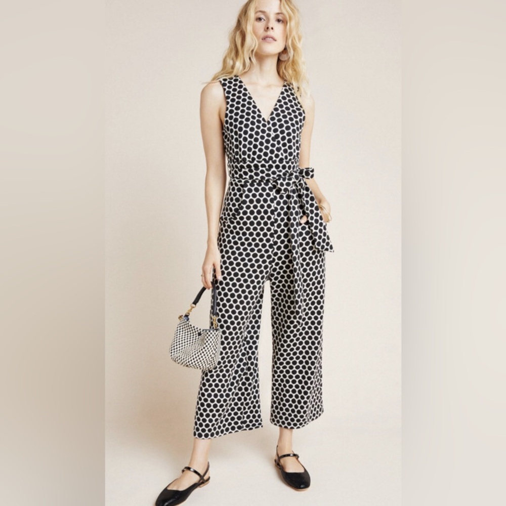 Eva‎ Franco Anthropologie Women's Masha Polka Dot Knit Black White Jumpsuit- S